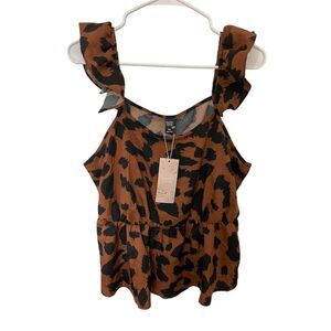 Emery Rose Plus Allover Print Ruffle Trim Peplum Blouse Size 0XL